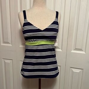 Jag Navy and White Striped Swim Tankini Top New with Tags Size 32D/DD